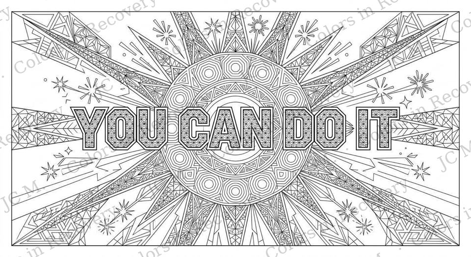 Line art of the words You can do it inside a radiating mandala of crystals.